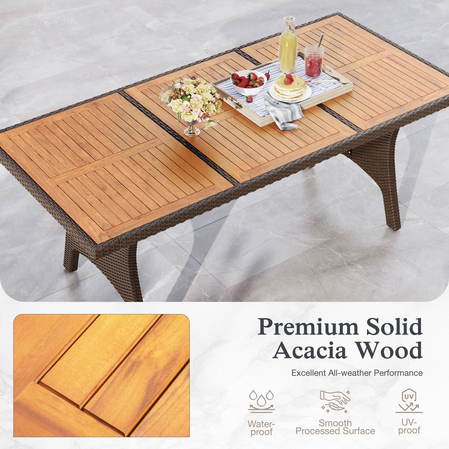 Alpha Joy 7-Piece Outdoor Patio Dining Set Wicker Rattan Chairs and Acacia Wood Table Set for 6 Person, Navy