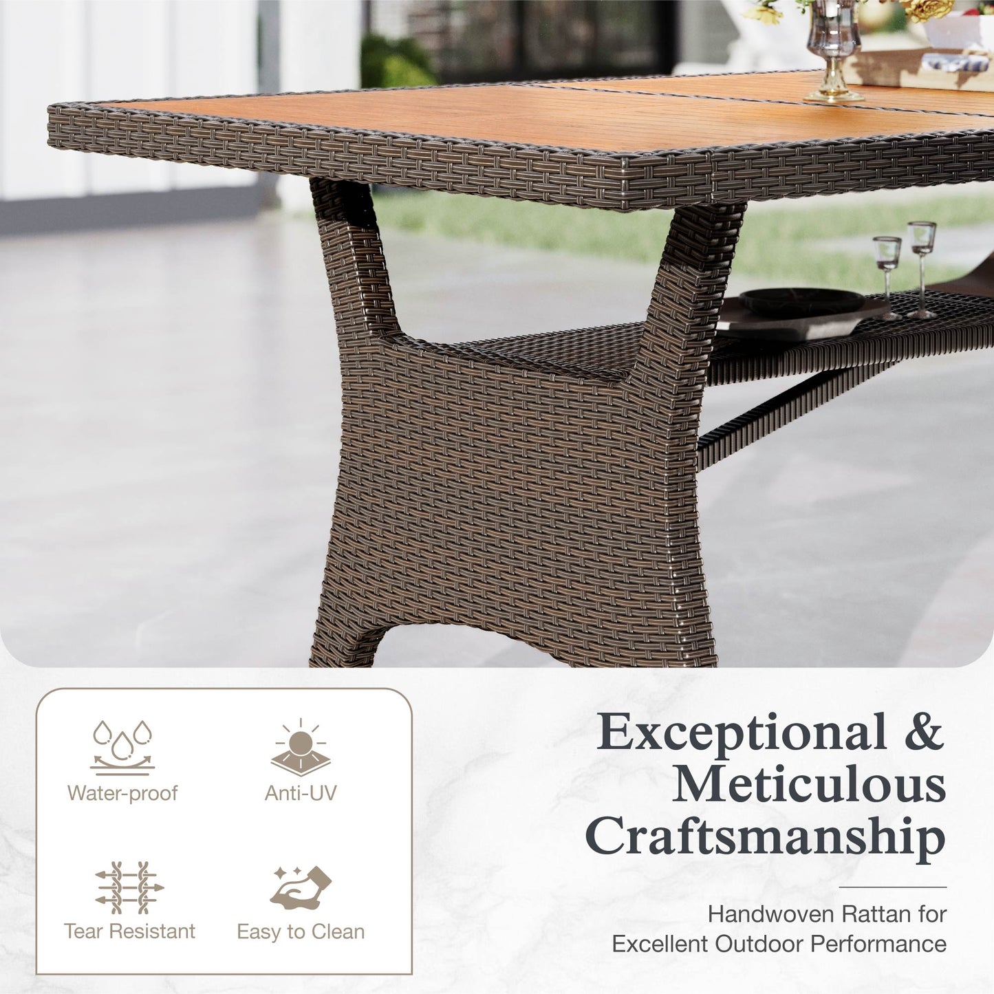 Alpha Joy Outdoor Acacia Wood Patio Dining Table for 6-8 Person, Dark Brown