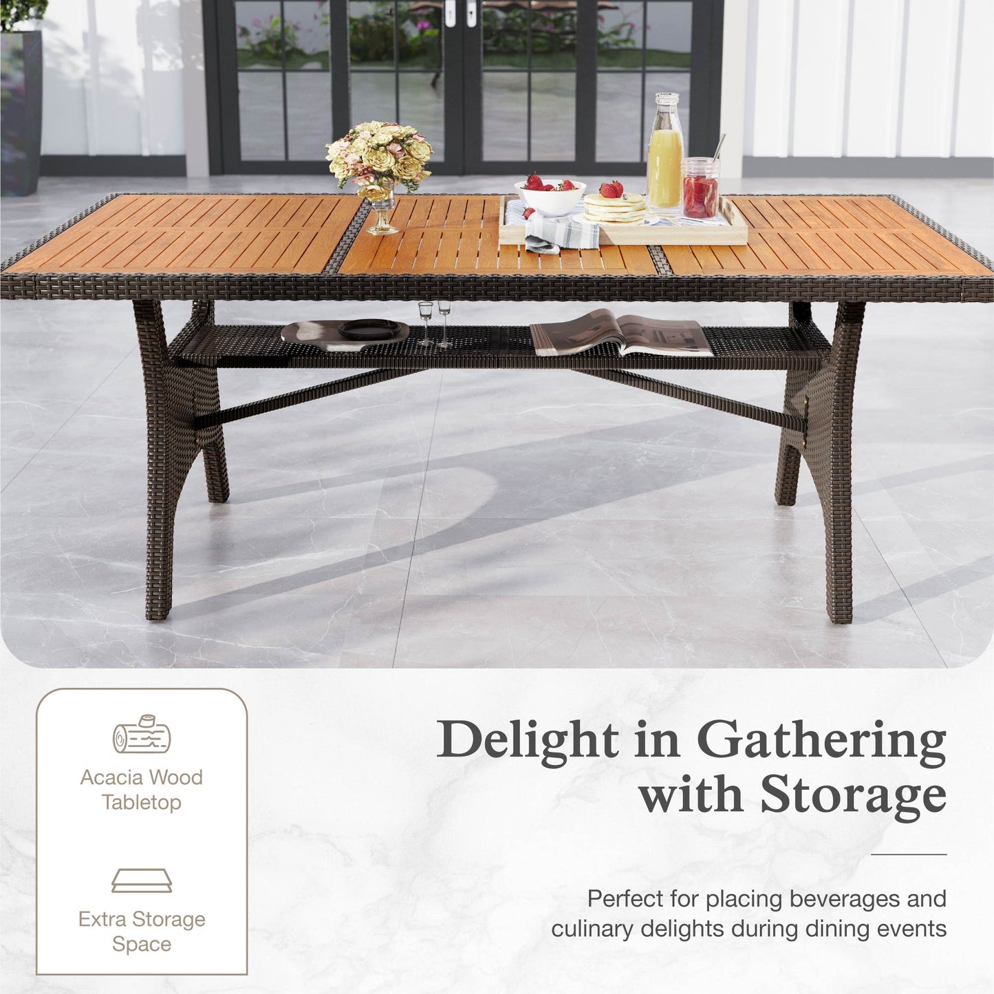 Alpha Joy 9-Piece Outdoor Patio Dining Set Wicker Rattan Chairs and Acacia Wood Table Set for 8 Person, Navy