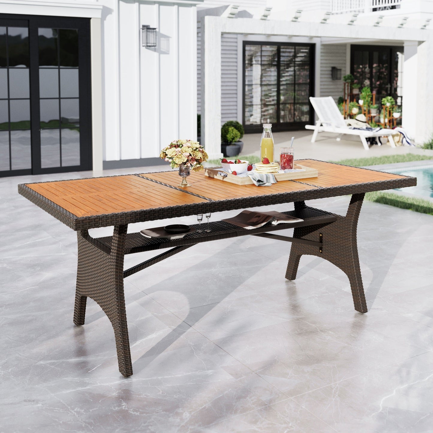 Alpha Joy Outdoor Acacia Wood Patio Dining Table for 6-8 Person, Dark Brown