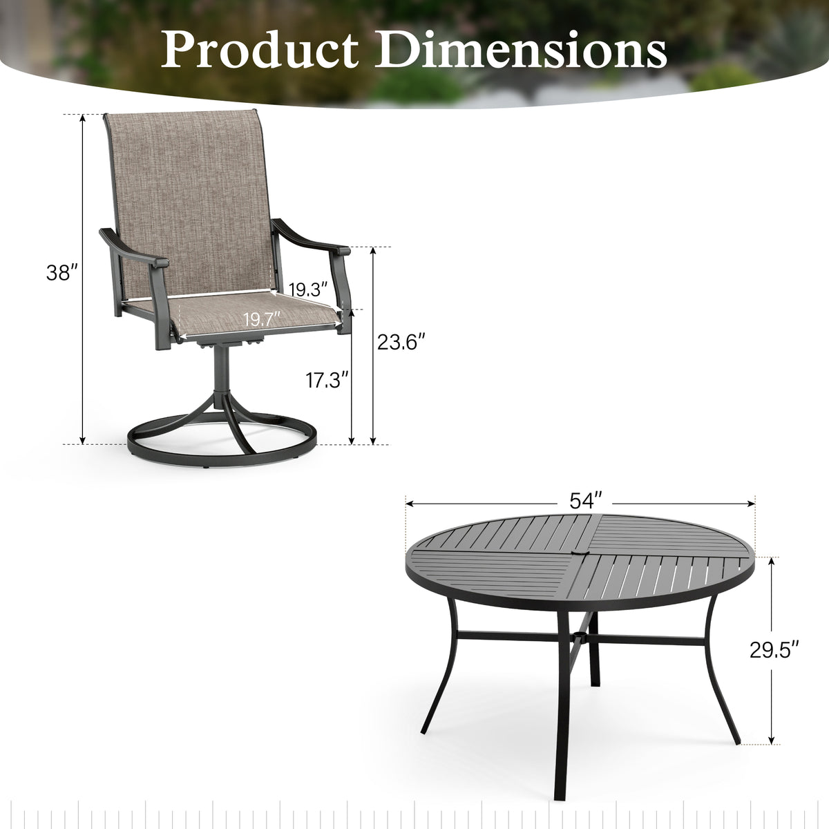 Sophia & William 7 Pieces Outdoor Patio Dining Set Swivel Textilene Chairs & 54inch Round Metal Table Set for 6