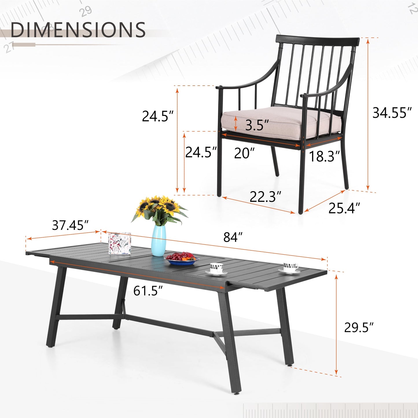 Sophia & William 9-Piece Patio Outdoor Dining Set with 84  Extendable Table & 8 Chairs with Beige Cushions