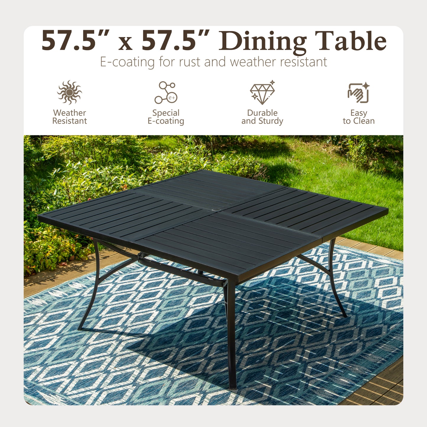 Sophia & William 9 Pieces Outdoor Patio Dining Set, 57.5" Metal Square Dining Table and Wicker Rattan Chairs Set for 8, Black Placer Gold