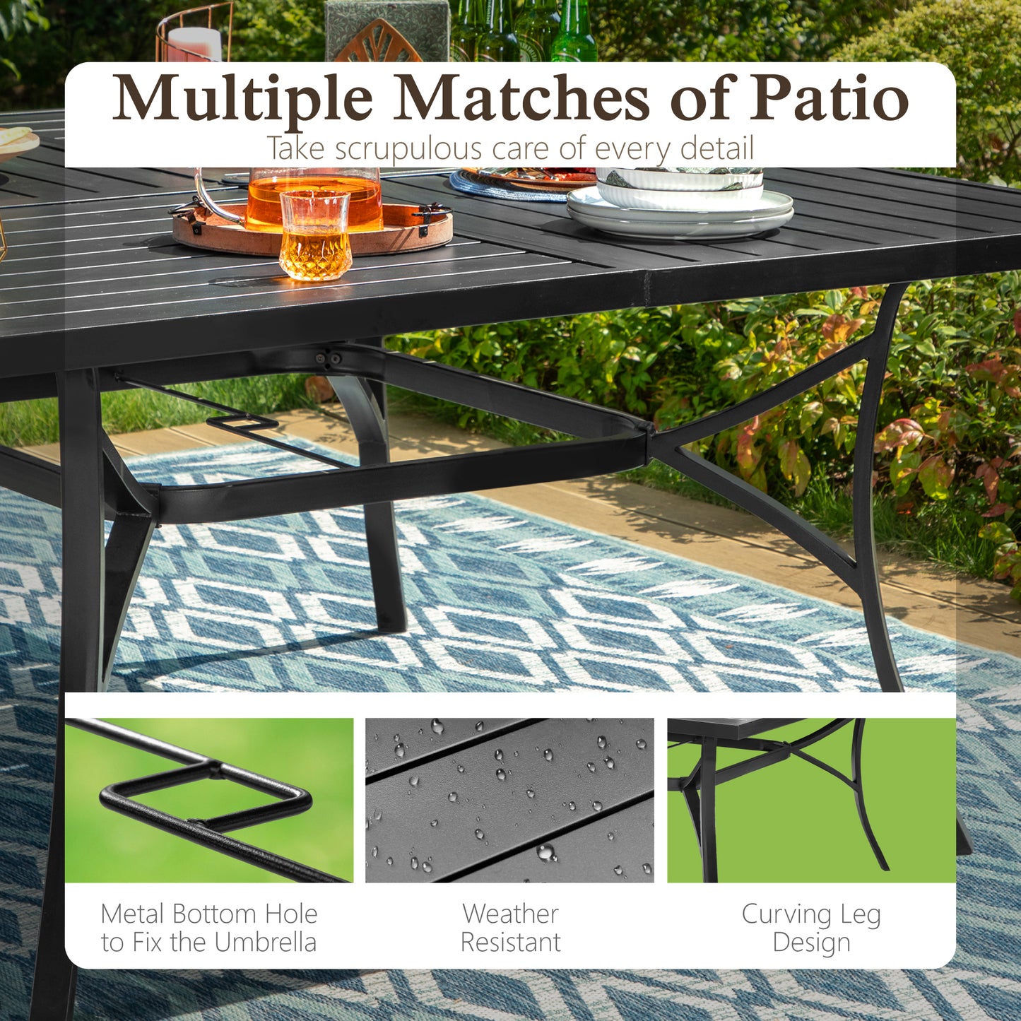 Sophia & William 9 Pieces Outdoor Patio Dining Set Metal Swivel Chairs and 57.5inch Square Table Set with Cushions for 8