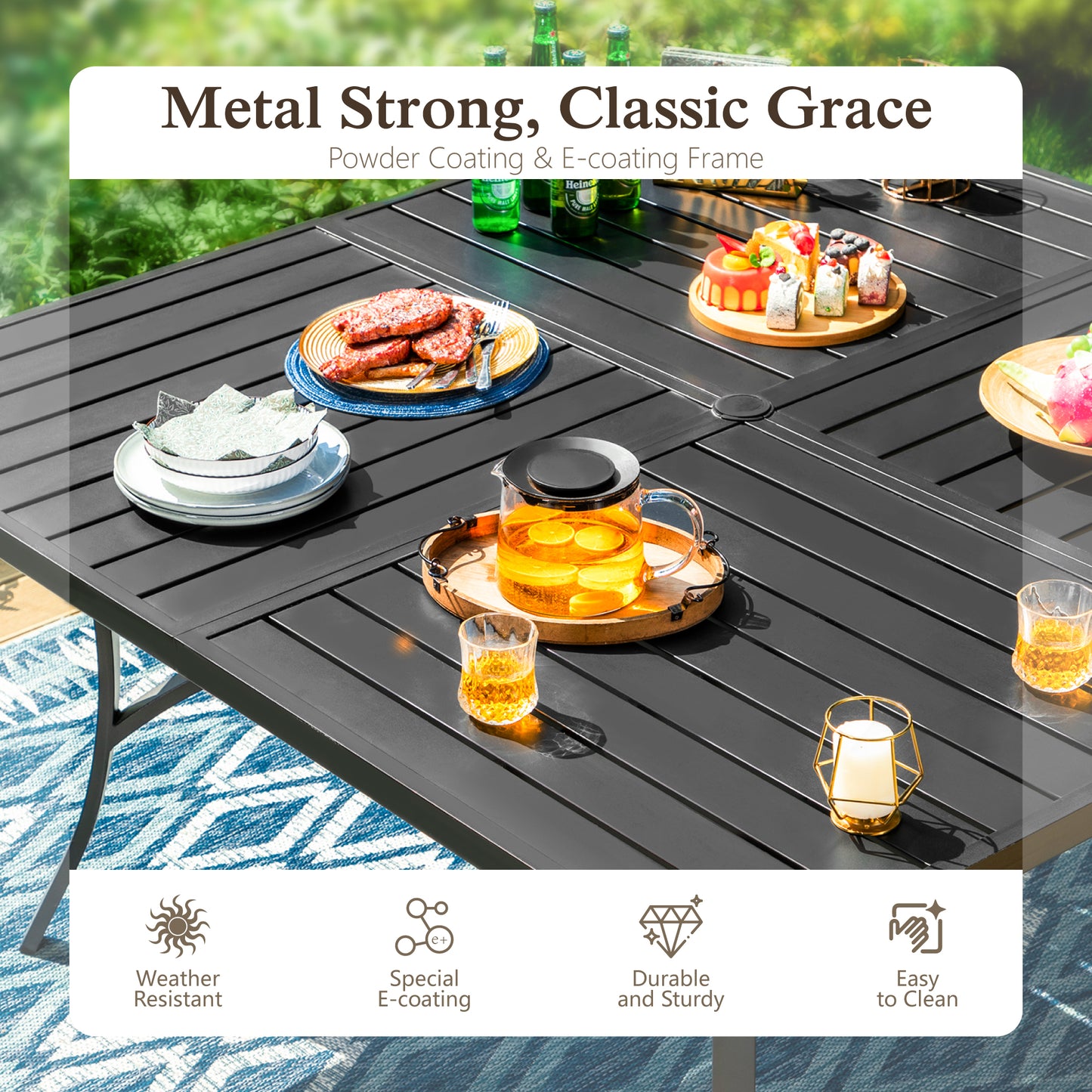 Sophia & William 9 Pieces Outdoor Patio Dining Set Metal Swivel Chairs and 57.5inch Square Table Set with Cushions for 8