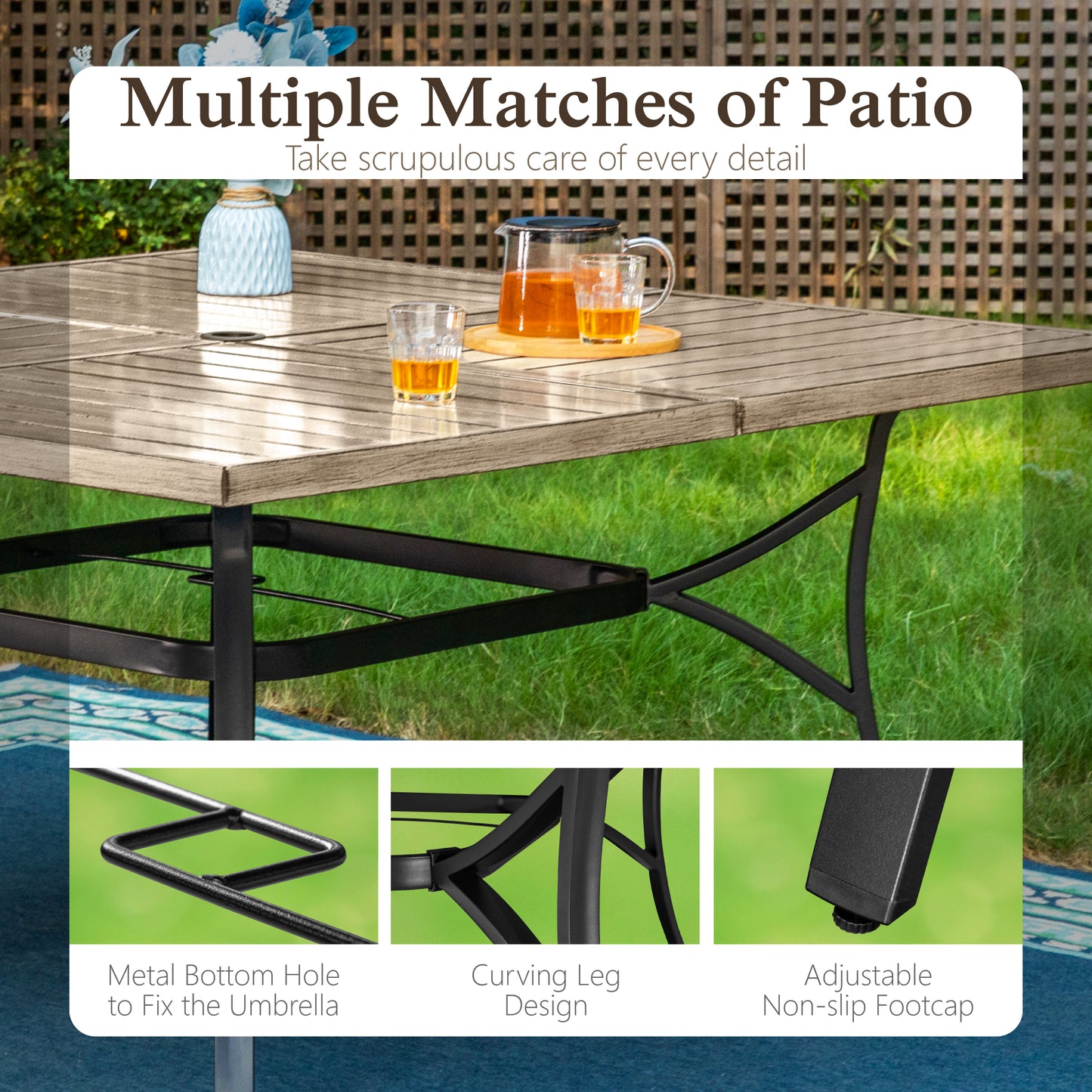 Sophia & William 9 Pieces Outdoor Patio Dining Set Metal Swivel Chairs and 57.5inch Square Wood-like Table Furniture Set with Cushions for 8