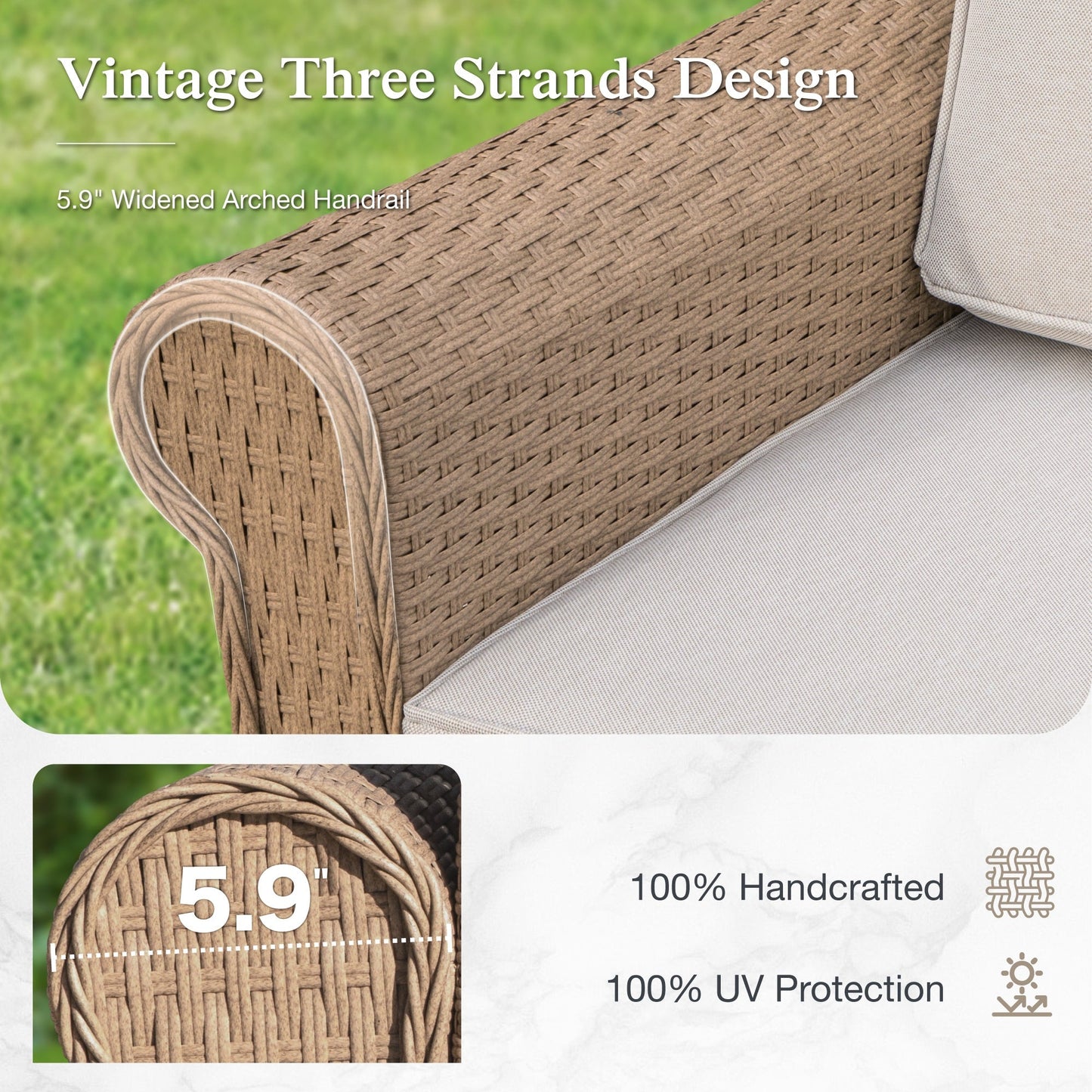 Sophia & William 7 Pieces Wicker Patio Furniture Set 6-Seat Outdoor Conversation Set with Coffee Table, Beige