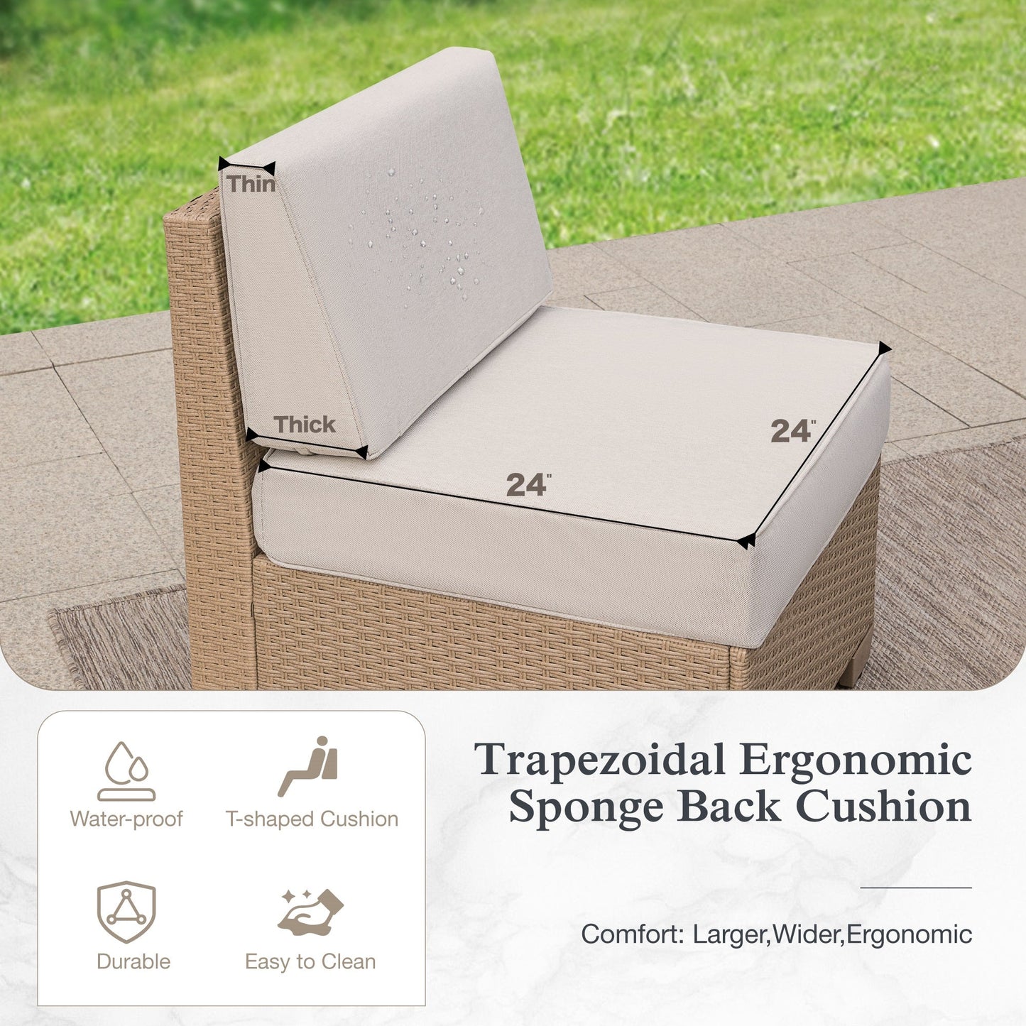 Sophia & William 2 Pieces Wicker Outdoor Patio Sofa Conversation Set with Beige Cushions and Steel Frame