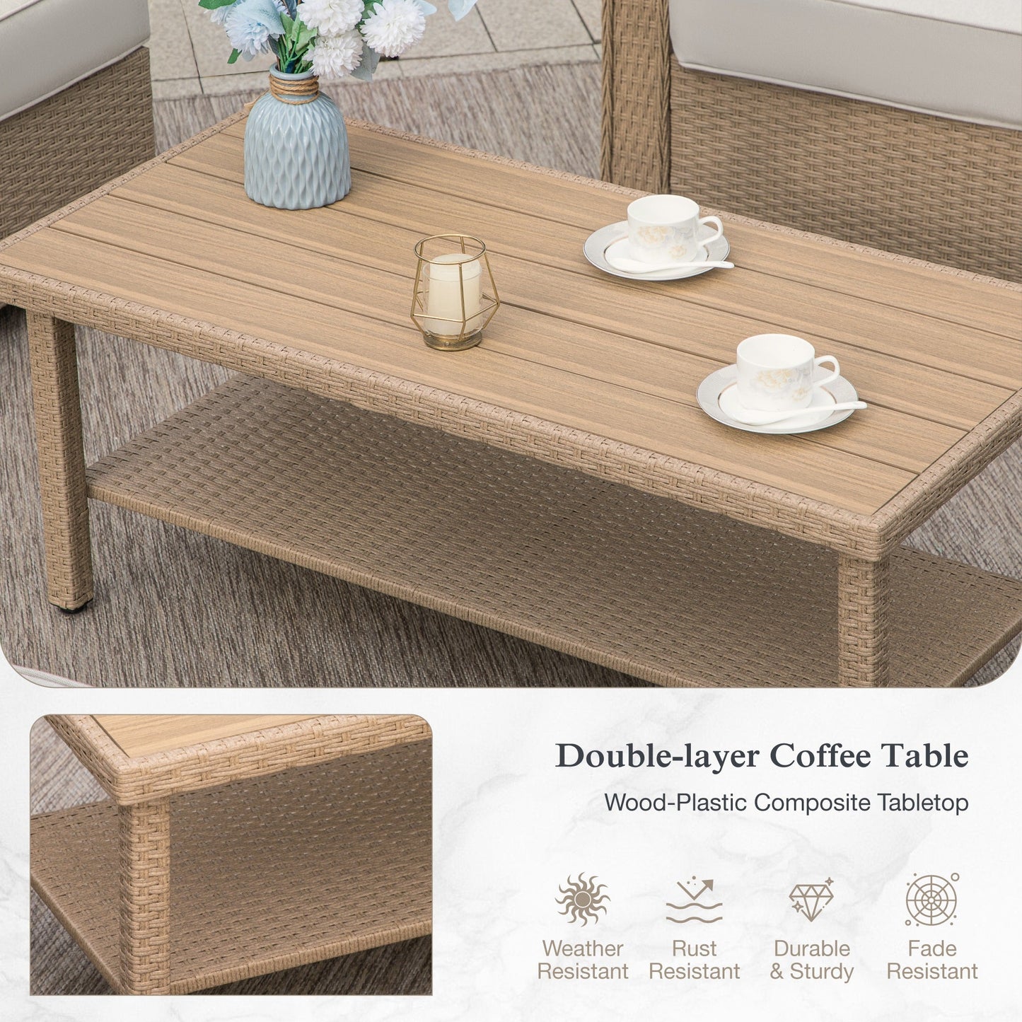 Sophia & William 8 Pieces Wicker Patio Furniture Set 7-Seat Outdoor Conversation Set with Coffee Table, Beige