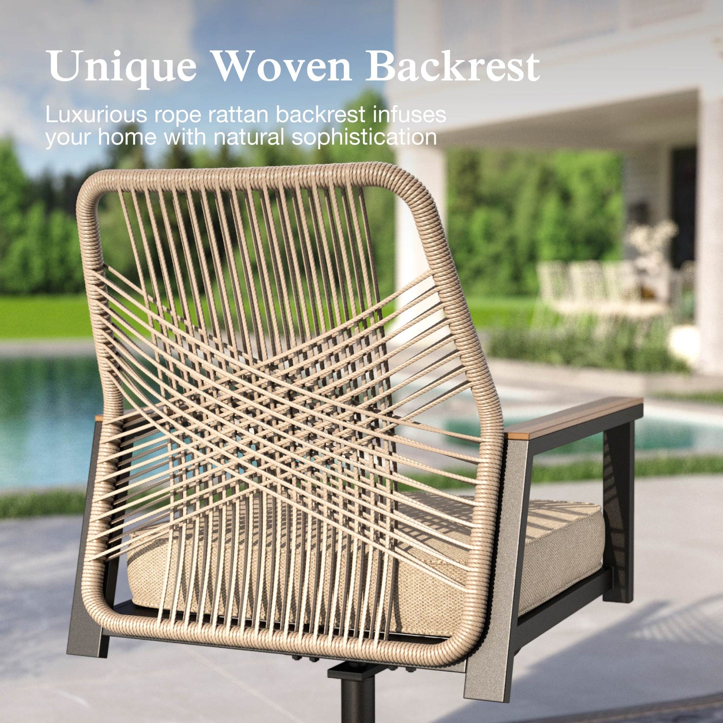Sophia & William 9-Piece Outdoor Patio Dining Set Swivel Metal Wicker Chairs and Large Teak Color Steel Square Table