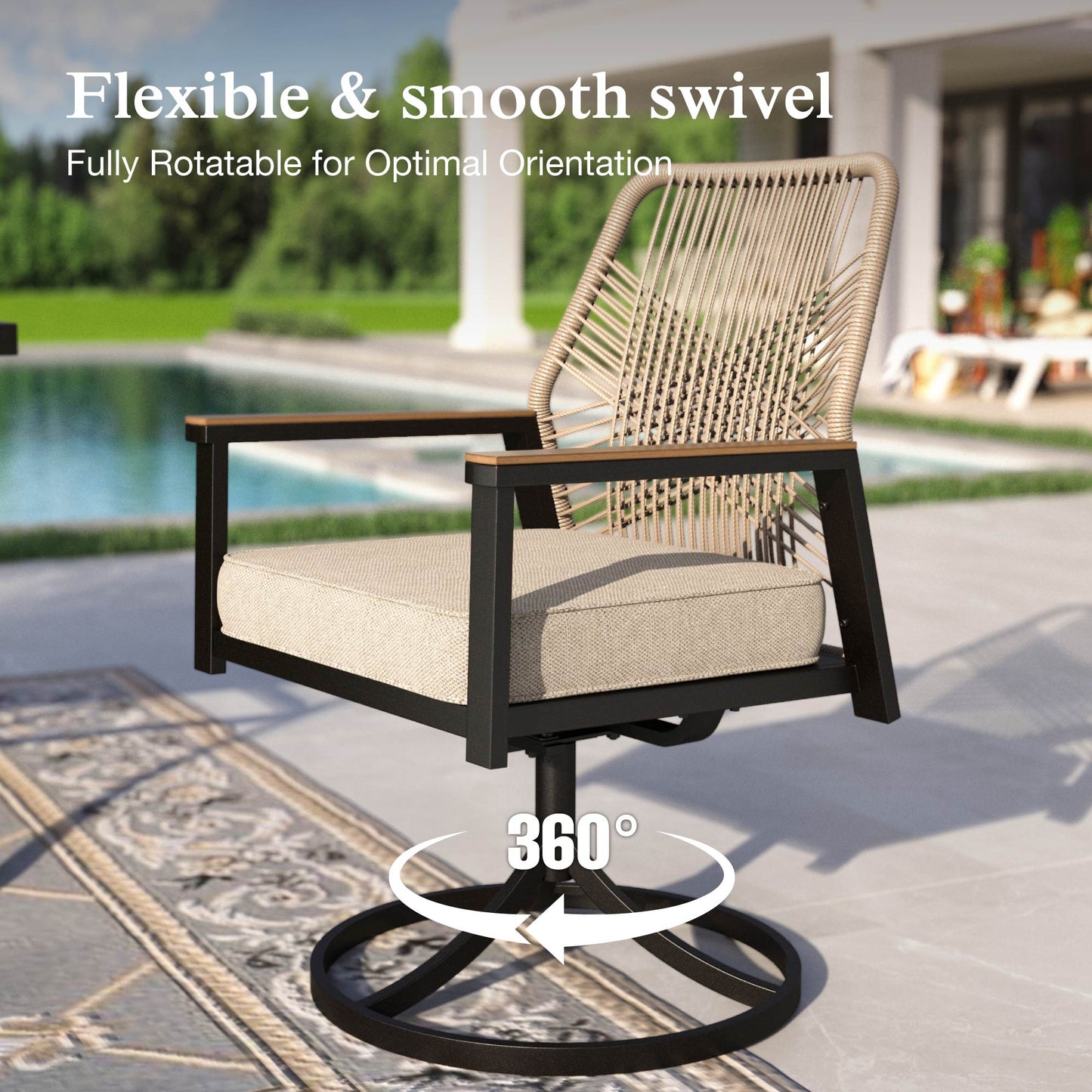 Sophia & William 9-Piece Outdoor Patio Dining Set Swivel Metal Wicker Chairs and Large Teak Color Steel Square Table