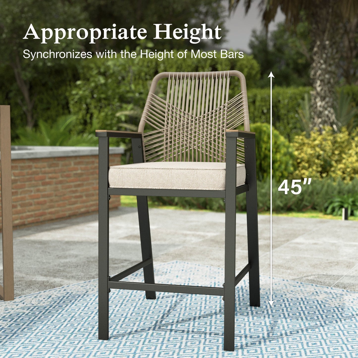 Sophia & William 4Pcs Outdoor Patio Bar Stools Wicker Rattan Counter Height Chairs