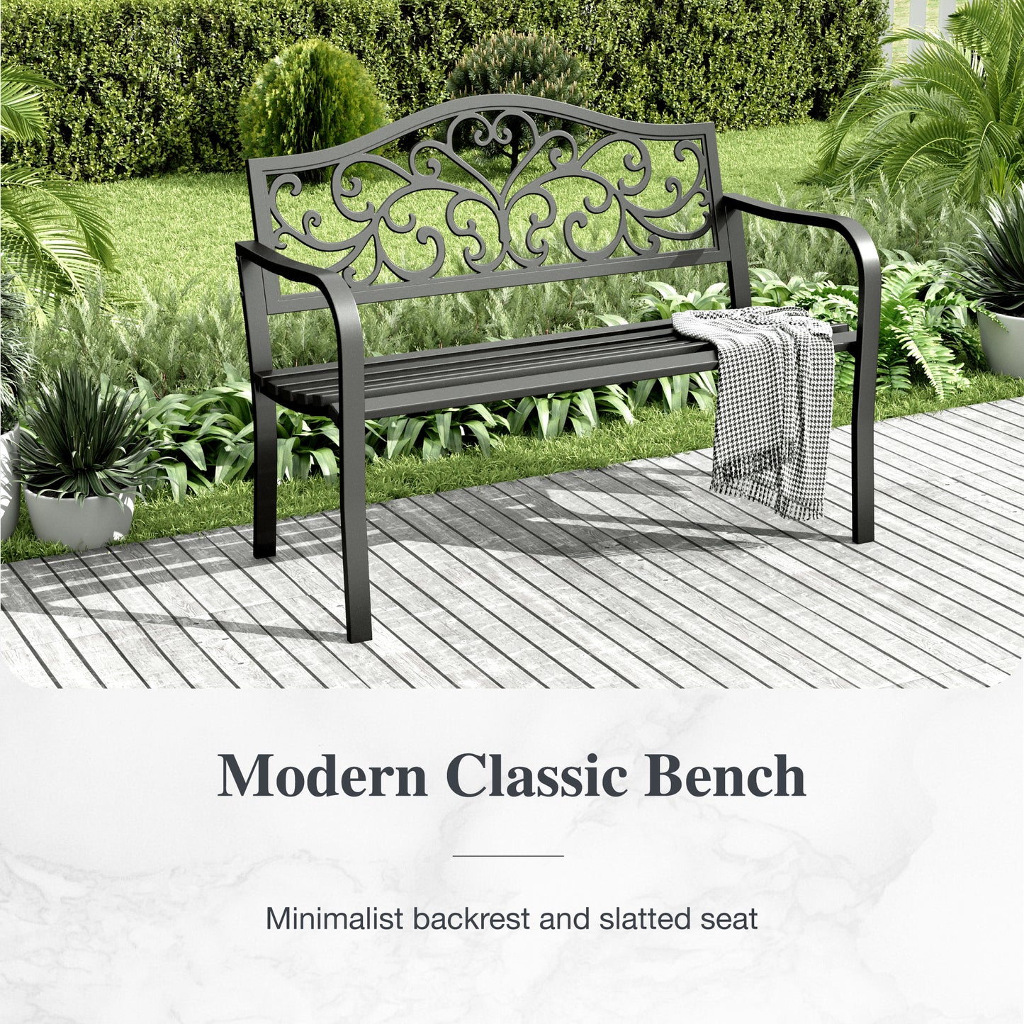 Alpha Joy Outdoor Bench 2-Person Metal Patio Garden Bench for Lawn, Park, Flower