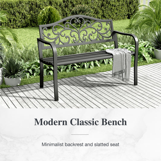 Alpha Joy Outdoor Bench 2-Person Metal Patio Garden Bench for Lawn, Park, Flower