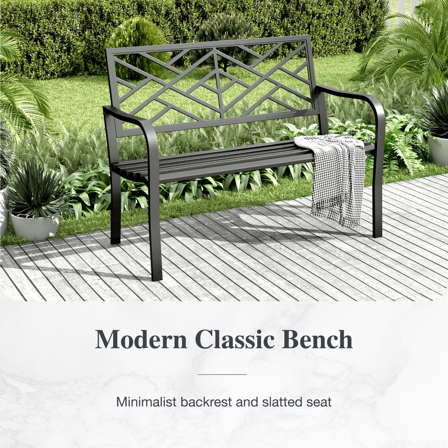 Alpha Joy Outdoor Bench 2-Person Metal Patio Garden Bench for Lawn, Park, Geometric