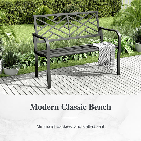 Alpha Joy Outdoor Bench 2-Person Metal Patio Garden Bench for Lawn, Park, Geometric