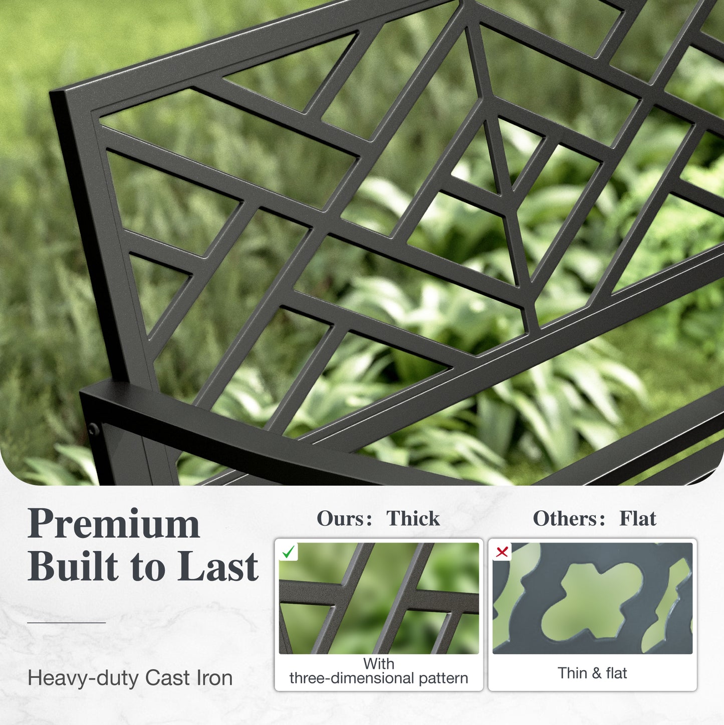 Alpha Joy Outdoor Bench 2-Person Metal Patio Garden Bench for Lawn, Park, Geometric