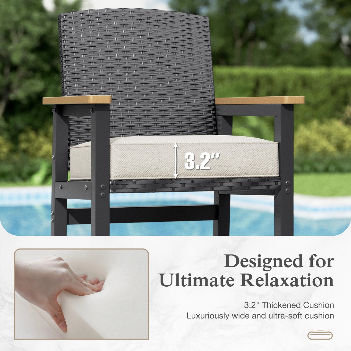 Sophia & William Patio Outdoor Bar Set HDPE Height Stools & Table Bistro Set Cushioned Wicker Chair Furniture Set