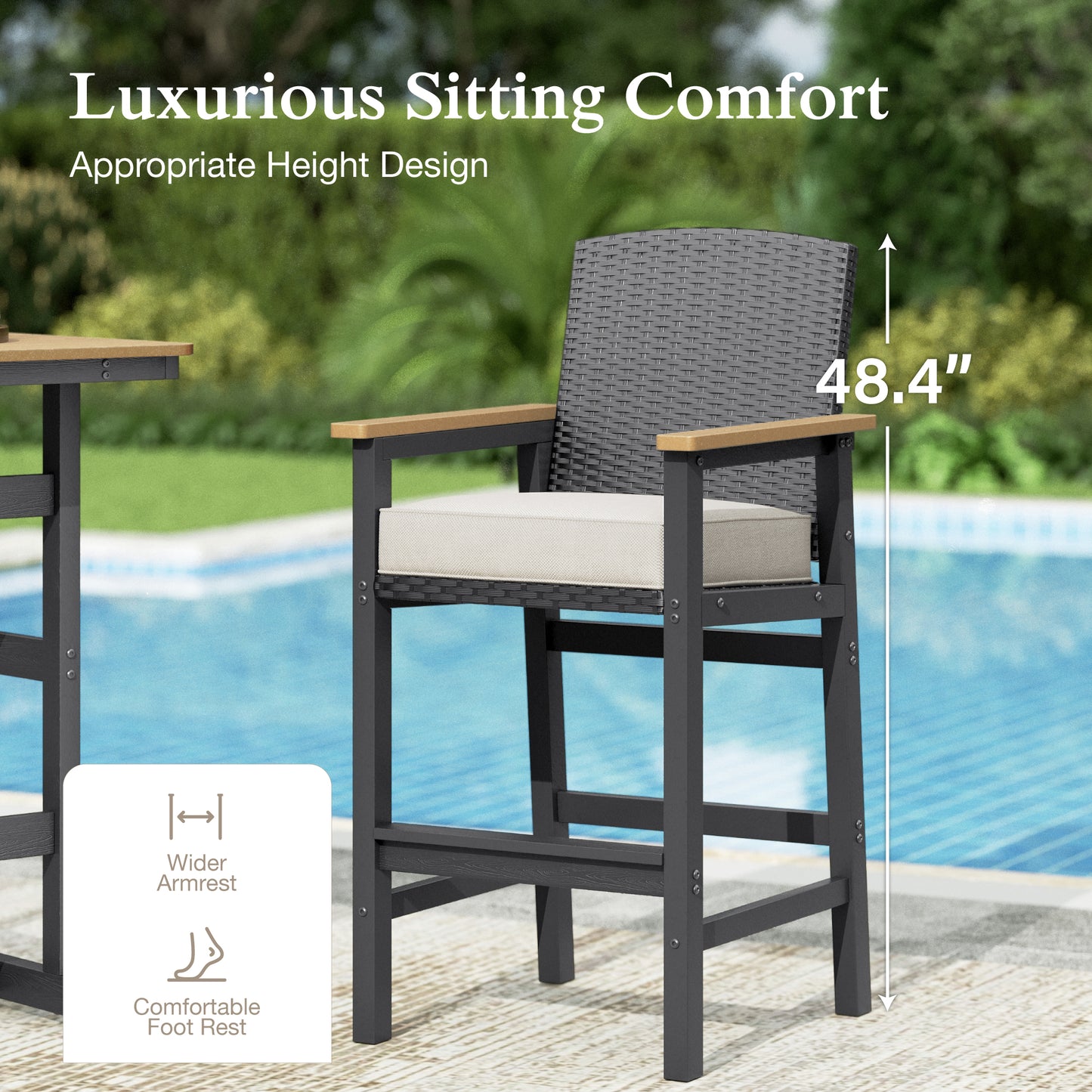 Sophia & William Patio Outdoor Bar Set HDPE Height Stools & Table Bistro Set Cushioned Wicker Chair Furniture Set
