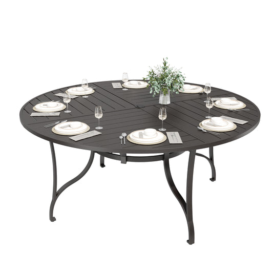 Sophia & William 67" Dia. Round Outdoor Dining Table Black Metal Frame Patio Table with Umbrella Hole