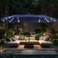 Alpha Joy 15ft Extra Large Outdoor Patio Double-Sided Umbrella with Solar Lights & Umbrella Base, Navy Blue