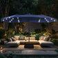 Alpha Joy 15ft Extra Large Outdoor Patio Double-Sided Umbrella with Solar Lights & Umbrella Base, Navy Blue