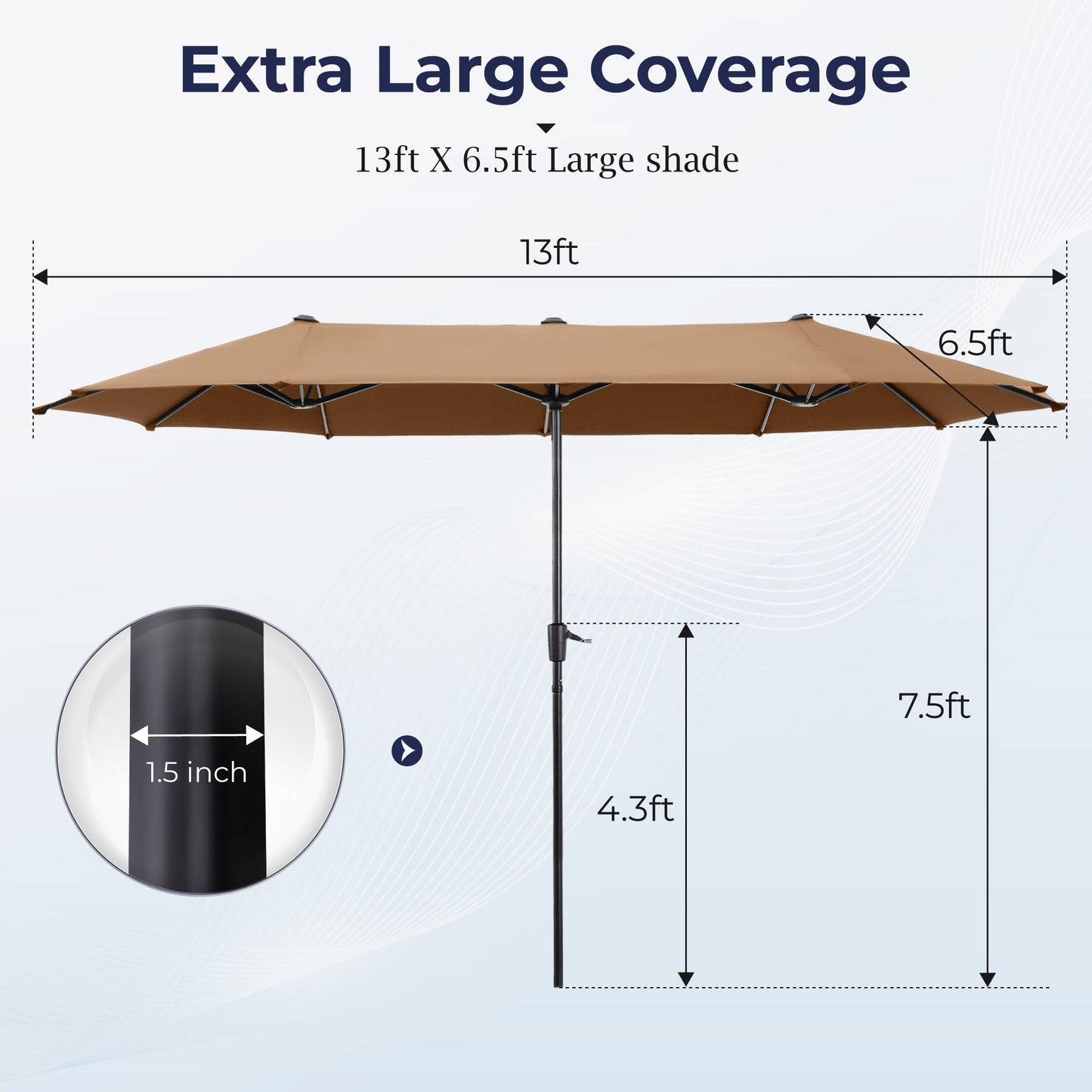 Alpha Joy 13x6.5ft Double-Sided Extra Large Outdoor Patio Market Rectangle Umbrella with Crank Handle, Maillard Brown