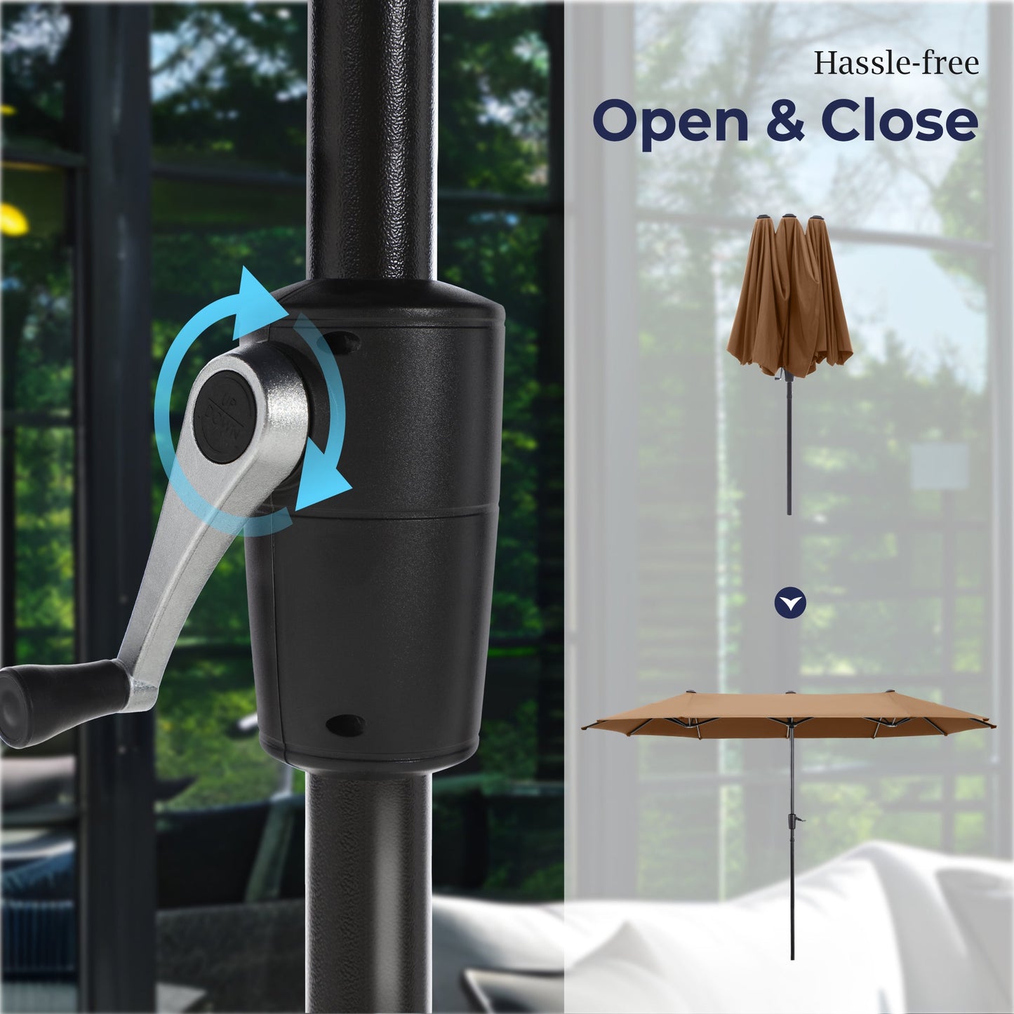 Alpha Joy 13x6.5ft Double-Sided Extra Large Outdoor Patio Market Rectangle Umbrella with Crank Handle, Maillard Brown