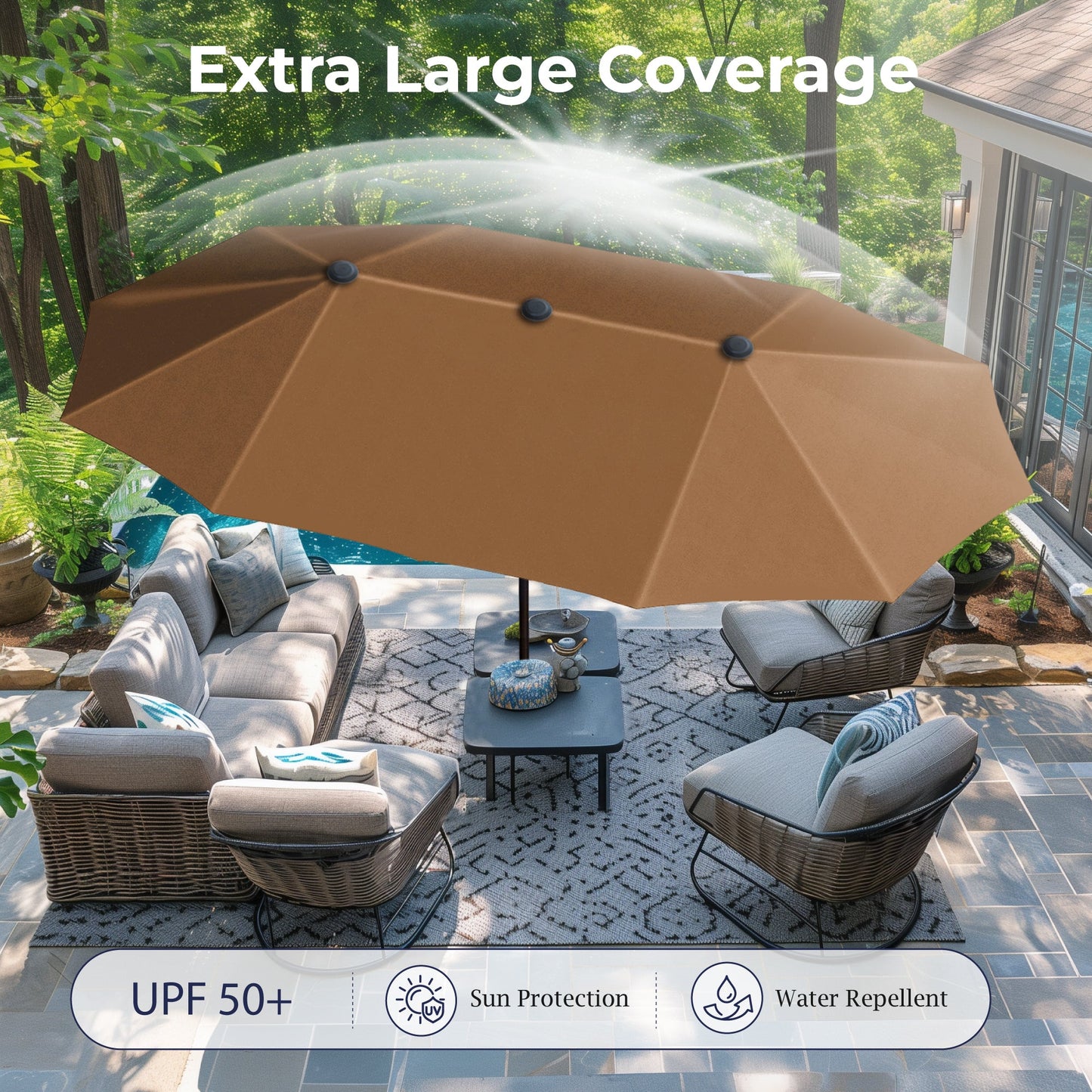 Alpha Joy 13x6.5ft Double-Sided Extra Large Outdoor Patio Market Rectangle Umbrella with Crank Handle, Tawny