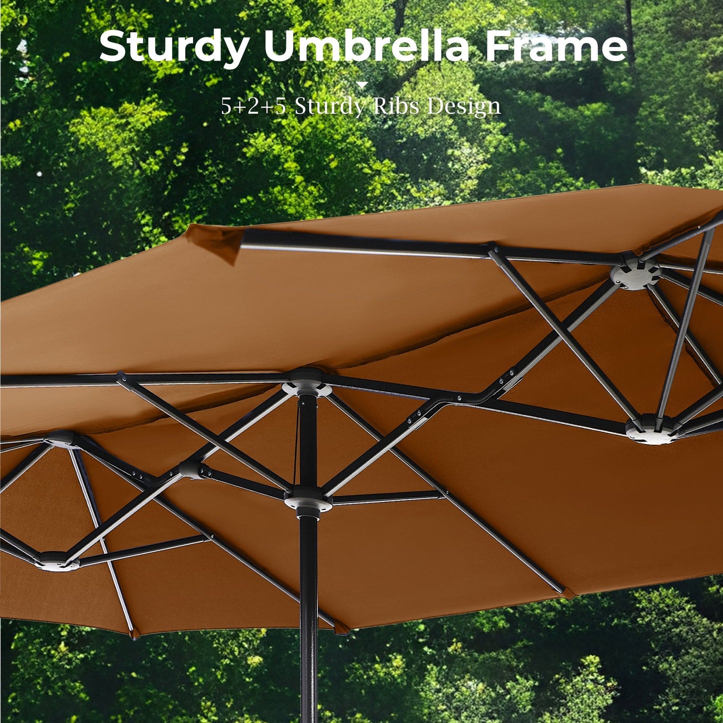 Alpha Joy 13x6.5ft Double-Sided Extra Large Outdoor Patio Market Rectangle Umbrella with Crank Handle, Maillard Brown