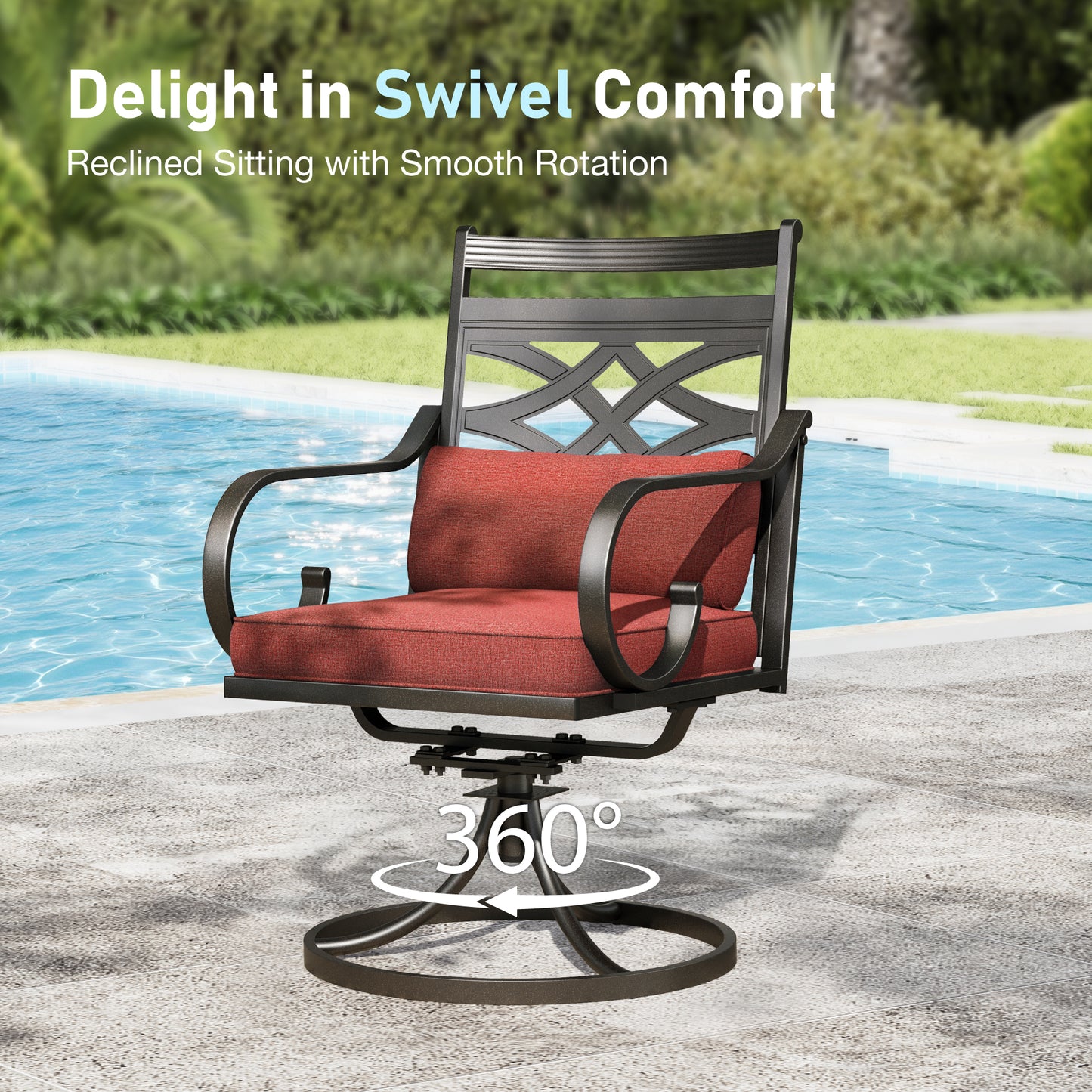Sophia & William 5-Piece Outdoor Patio Dining Set Cushioned Swivel Chairs and Steel Square Table Set with Cushion, Red