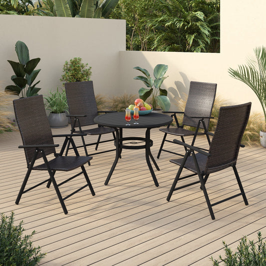Alpha Joy 5 Pieces Outdoor Patio Dining Set Foldable Adjustable Rattan Patio Dining Chairs and Metal Dining Table