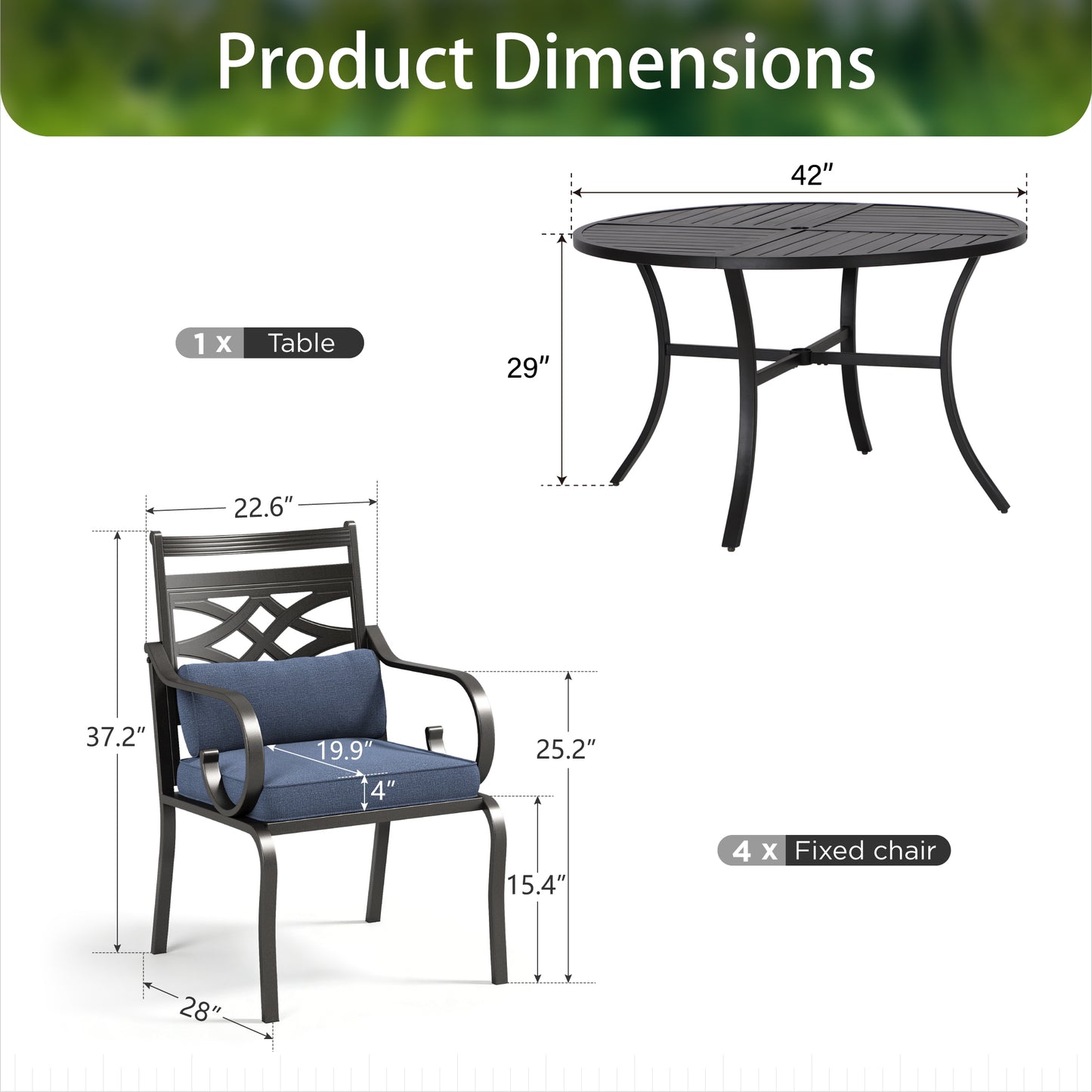 Sophia&William 5-Piece Outdoor Patio Dining Set Metal Cushioned Chairs and 42  Round Table Set with Cushion, Navy Blue