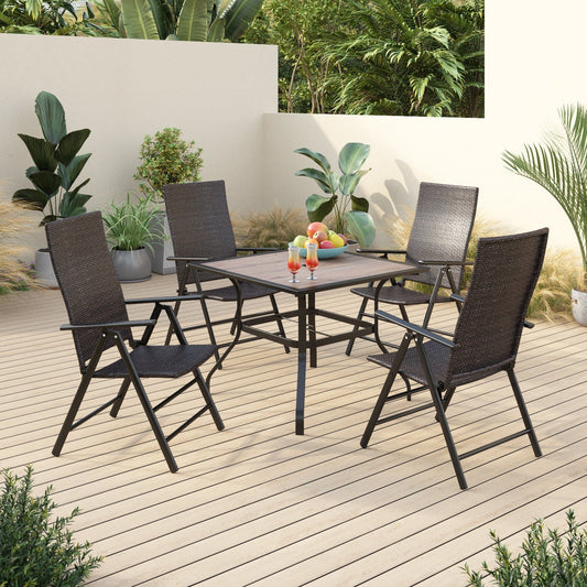 Alpha Joy 5 Pieces Outdoor Patio Dining Set Foldable Adjustable PE Rattan Patio Dining Chairs and Metal Dining Table