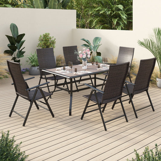 Alpha Joy 7 Pieces Outdoor Patio Dining Set Foldable Adjustable PE Rattan Patio Dining Chairs and Metal Dining Table