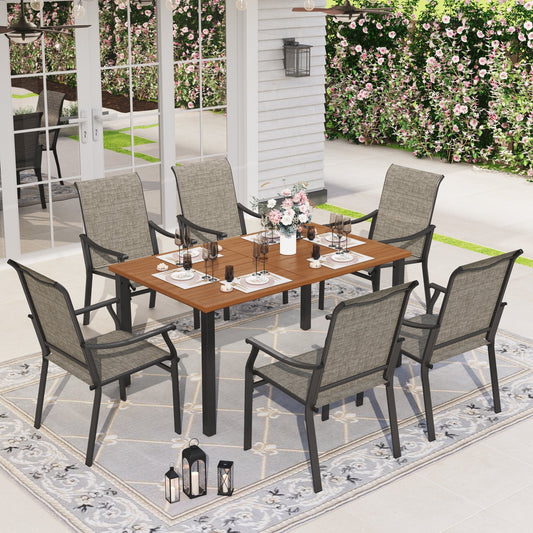 Sophia & William 7 Pieces Outdoor Patio Dining Set with 6Pcs Textilene Chairs & 1Pc Teak-Grain Metal Table for 6-person