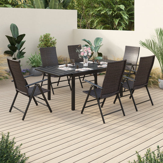 Alpha Joy 7 Pieces Outdoor Patio Dining Set Foldable Adjustable PE Rattan Patio Dining Chairs and Metal Dining Table