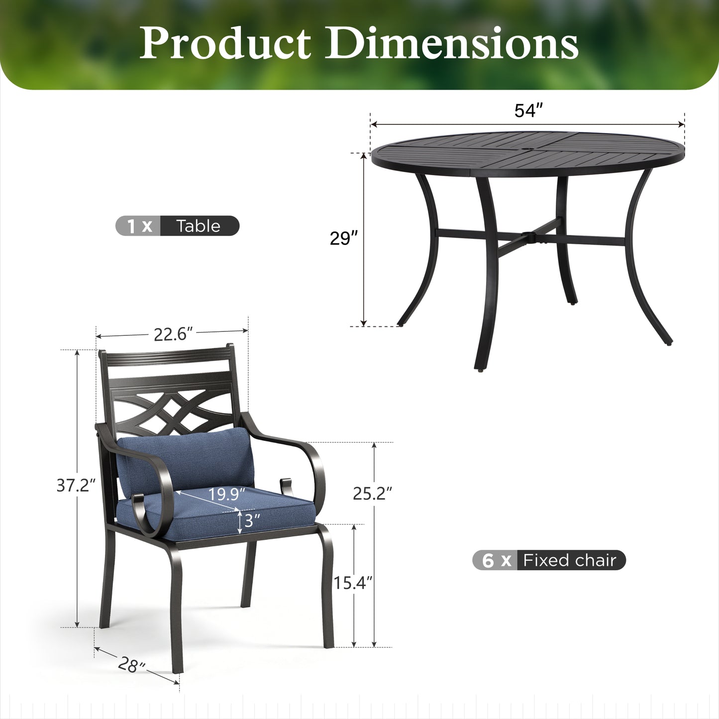 Sophia&William 7Pcs Outdoor Patio Dining Set for 6 Metal Cushioned Chairs and 54  Round Table Set with Cushion, Blue