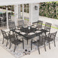Sophia & William 9 Piece Outdoor Metal Patio Dining Set 57.5inch Square Table and Stackable Chairs Furniture Set for 8, Black