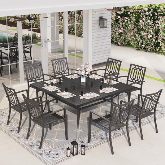 Sophia & William 9 Piece Outdoor Metal Patio Dining Set 57.5inch Square Table and Stackable Chairs Furniture Set for 8, Black