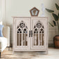 Alpha Joy 2-Door Accent Cabinet, Retro Storage Cabinet with Hollow-Carved Church Window Door for Entryway, Living Room, White