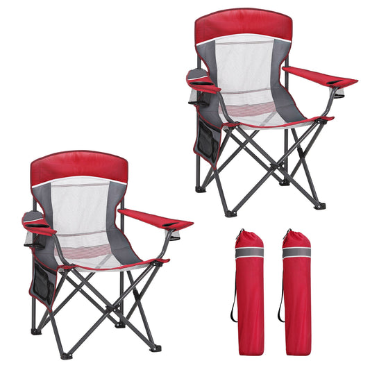 Sophia & William 2 Pack Oversized Camping Chair Portable Mesh Folding Chair with Cup Holder Supports Up to 450Lbs for Outdoor, Fishing, Beach, Backyard， Black