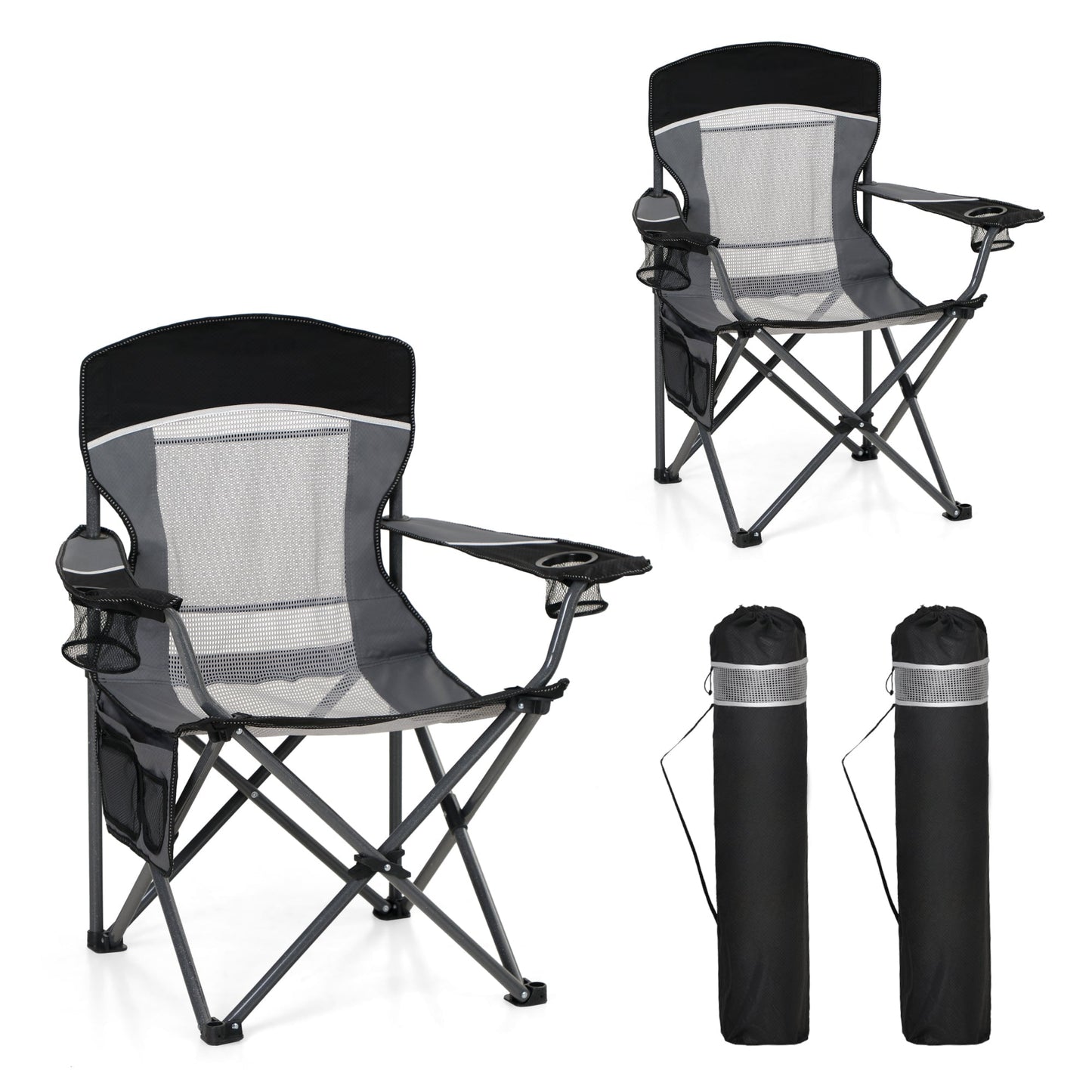 Sophia & William 2 Pack Oversized Camping Chair Portable Mesh Folding Chair with Cup Holder Supports Up to 450Lbs for Outdoor, Fishing, Beach, Backyard， Red