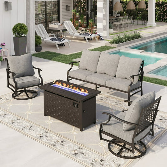 Sophia&William 4 Piece Patio Conversation Set Outdoor Furniture Sofa Set with 50,000BTU Fire Pit, Gray