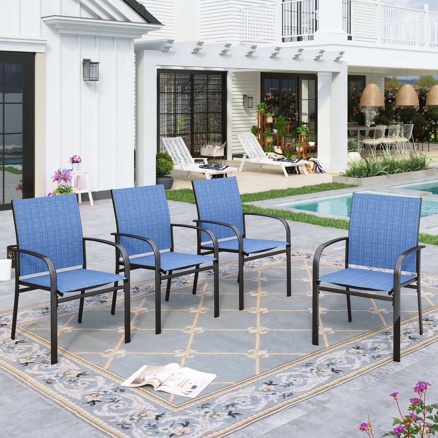 Sophia & William 4-Piece Textilene Outdoor Patio Dining Chair Set Metal Armchairs for Patio,Backyard,Blue