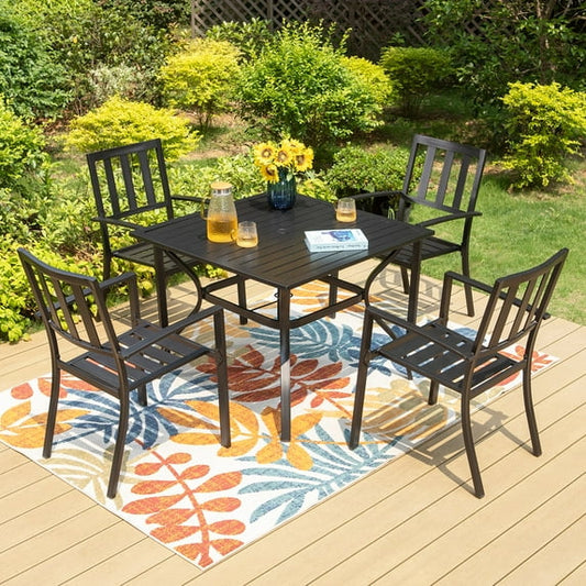 Sophia & William 5 Pcs Metal Patio Dining Set Outdoor Stackable Chairs and Square Table for 4