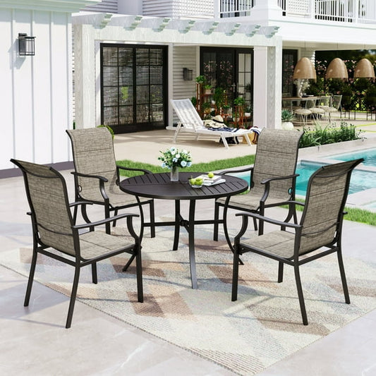 Sophia & William 5 Pieces Metal Patio Dining Set for 4 Outdoor Textilene Chairs & Round Table Furniture Set