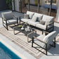 Sophia&William 5 Seat Outdoor Patio Furniture Set Modern Metal Cushioned Conversation Set with Wider Chairs & Wood-grain Coffee Table, Gray