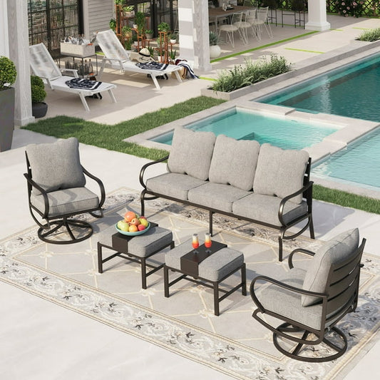 Sophia&William 5 Seat Patio Conversation Set Outdoor Sofa Furniture Set with Ottomans, Gray