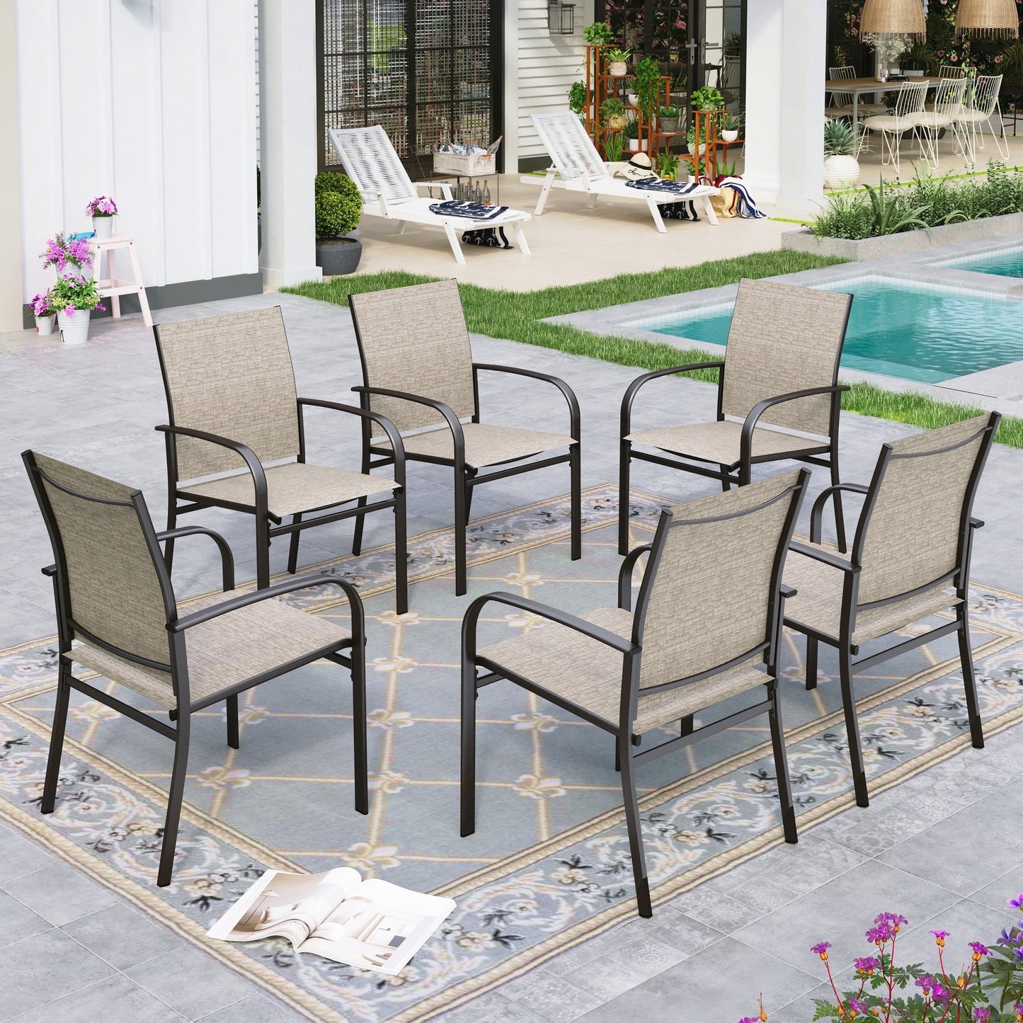 Sophia & William 6-Piece Outdoor Patio Dining Chairs Textilene Patio Metal Chairs for Garden, Backyard, or Poolside, Brown